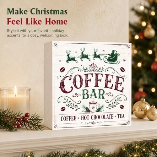 Christmas Coffee Bar Decorations Wooden Box Sign Santa Sleigh Reindeer Sign - Image 5