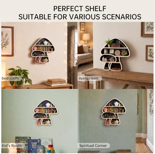 Cute Mushroom Decor, Wooden Mushroom Wall Shelf Crystal Display Shelves - Image 7