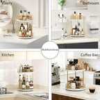 2-Tier Rotating Bathroom Countertop Organizer, Wooden Makeup Vanity Storage, Multifunctional Lazy Susan Turntable for Skincare, Perfume and Cosmetics (White-Gold) - Image 4