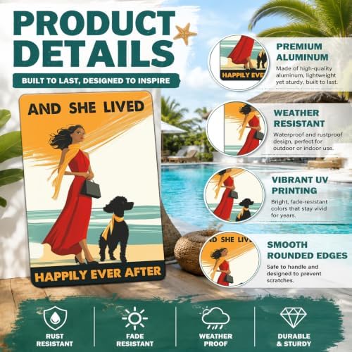 and She Lived Happily Ever After Metal Sign Poodle and Girl Wall Decor Poster for Home Bar Club Coffee Beach House 8x12 Inch - Image 3