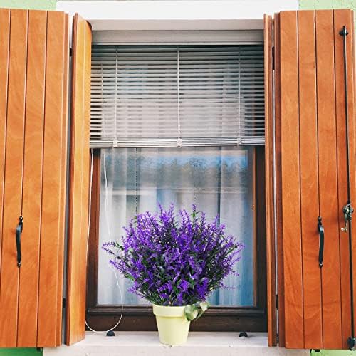 XLFAQXM 8 Pack Artificial Plants Flowers Grass Shrubs Lavender No Fade Faux Plastic Flowers Outdoor for Farmhouse Garden Porch Patio Indoor Wedding Decoration Greenery Fake Plants uv Resistant - Image 5
