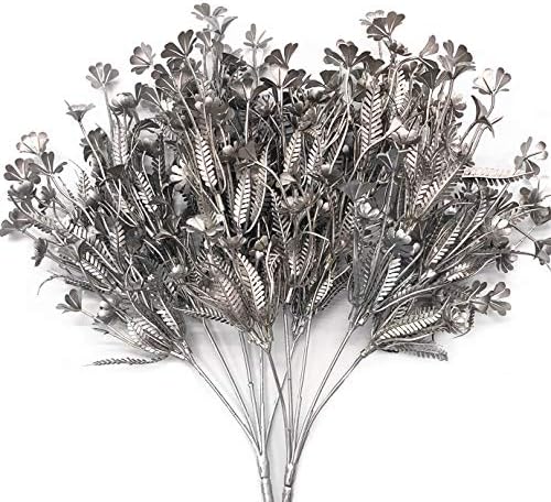 Artificial Plants for Christmas, CATTREE Plastic Grass Faux Shrubs Fake Leaves Simulation Flowers Bushes Home Indoor Outdoor Garden Wedding Festival Decoration Hall Table Planter Filler – Silver 2 Pcs by CATTREE