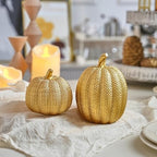 FESTGLOX Pumpkin Fall Decor Indoor, 2Pcs Resin Gold Pumpkin for Decorating - Image 3