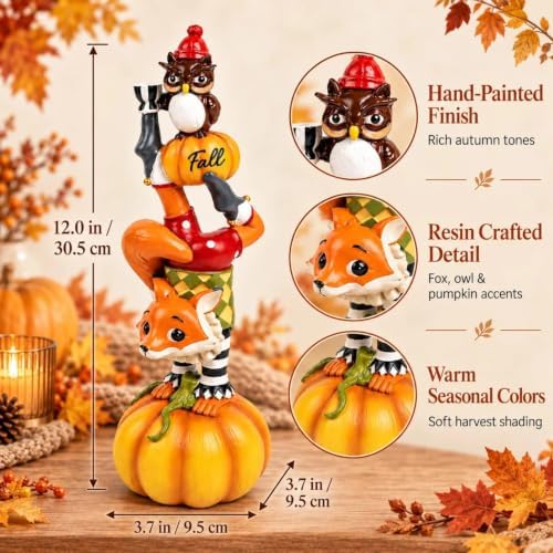 12" H Fall Fox Pumpkin Figurine, Table, Mantel, Shelf Home Decor - Image 2