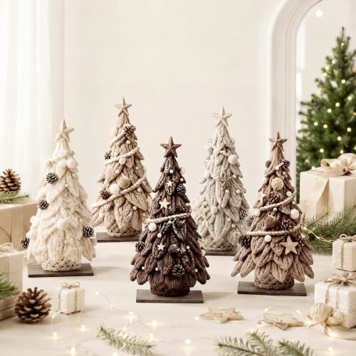 Barydat 5 Pcs Wooden Christmas Tree Tabletop Decor - Image 5