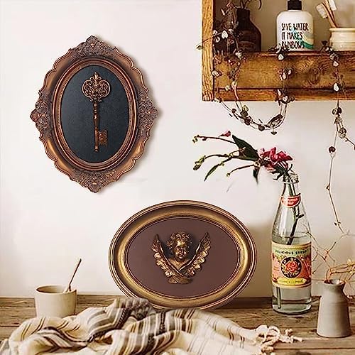 S-MANTIS Vintage Wall Sculpture, Antique Pediment, Hallway Wall Art, Hand Painted Wall Decoration With Embossed Intricate Key Design, Oval Aesthetic Room Décor, Gallery, Unique Gift (Antique Gold-Key) - Image 3