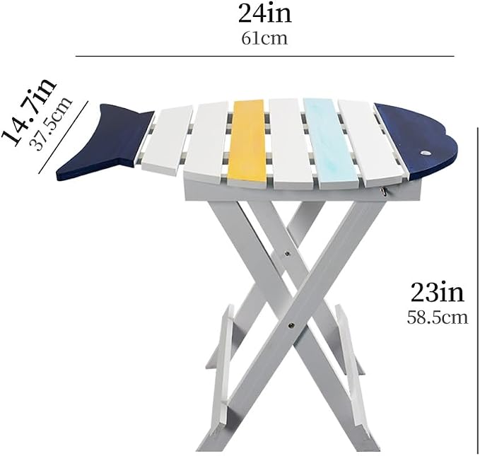 Fish-Shaped Coastal End Table, Folding Wooden Nautical Coffee Table, Rustic - Image 3
