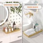 Oak Bathroom Toilet Tank Tray, 13" Wood Toilet Paper Storage Basket Back of Toilet Basket Organizer, Vanity Tray for Perfume Makeup Candle Kitchen Counter Coffee Table Decor, Gold - Image 4
