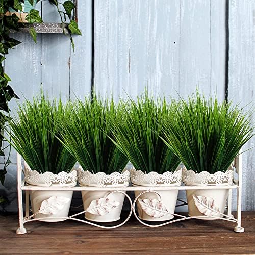 XLFAQXM 8 Pack Artificial Plants Flowers Grass Shrubs No Fade Faux Plastic Flowers Outdoor for Farmhouse Garden Porch Patio Indoor Wedding Decoration Greenery Fake Plants uv Resistant (3#Green) - Image 6