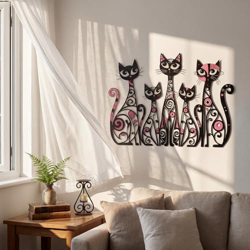 Wesiti Metal Cat Wall Art Decor Colorful Sculptural Mid Century 10.6x15.7 - Image 3