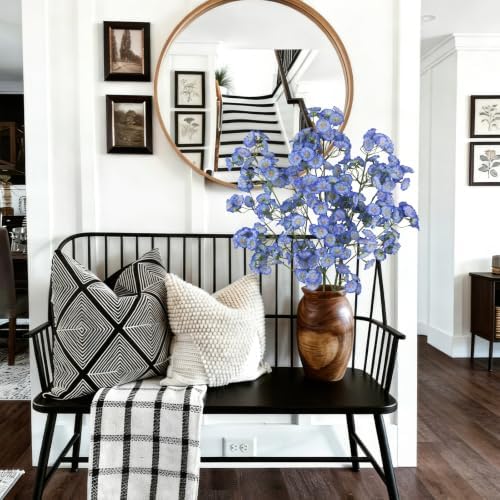 3 Pcs Artificial Wildflowers Dark Blue Long Stem Faux Silk Flowers for Vase - Image 3