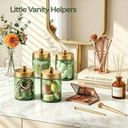 Amolliar Glass Apothecary Jar Qtip Holder Metal Lids 4pc/Green-golden - Image 4