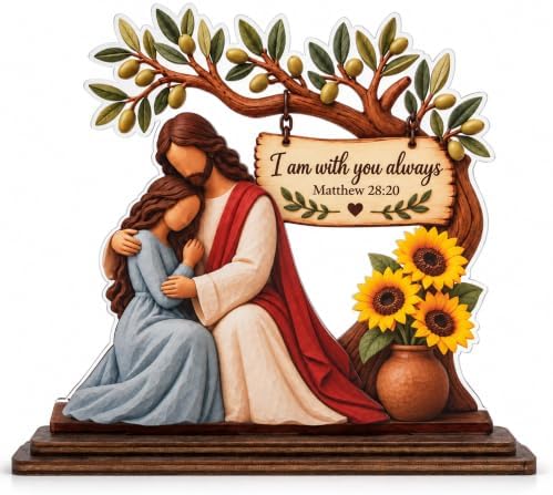 Christian Gifts for Women, Baptism Gifts for Girls, Confirmation Gifts for Girls, Jesus Matthew 28:20 Wood Acrylic Plaque, Inspirational Religious Desk Decor, Bible Verse Shelf Display, Faith Keepsake by KATINAT