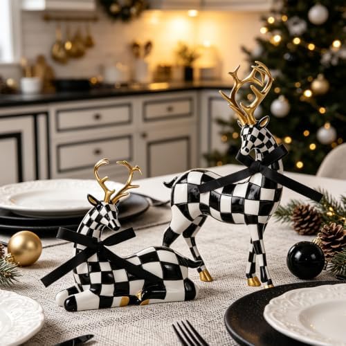 WDS WONDROUS Christmas Decorations Deer Figurines Black White Table Decor - Image 2