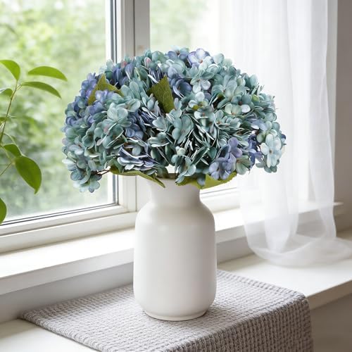 Kimura's Cabin 6pcs Hydrangea Artificial Flowers Silk Fake Hydrangeas,Blue - Image 4