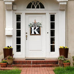 Ultra Large 14'' Last Name All Year Round Front Door Wreath with 26 Initial Letter Welcome Sign All Seasons Eucalyptus Garland and Bow Wreaths for Front Door Porch Farmhouse Decoration (K) - Image 3