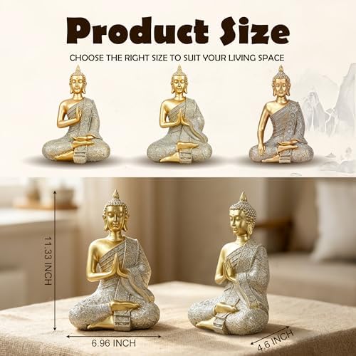 Gold Sitting Buddha Statue Decor Meditation Gifts Zen Art Indoor Statue - Image 3