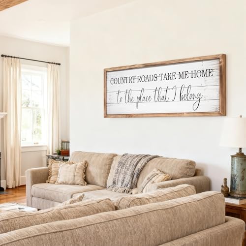 Country Roads Take Me Home Wall Sign, 42''×15'' Large Farmhouse Country Wall Art with Solid Wood Frame, Vintage Western Boho Decor for Home (Brown) - Image 6