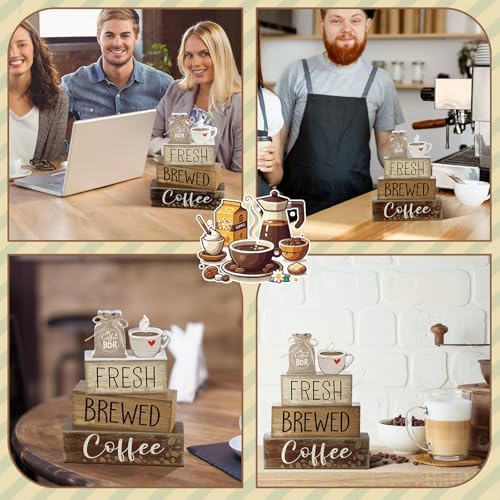 Yuntau 4 Pcs FarmhouseCoffee Bar Decor Wooden Tabletop Block Sign - Image 6