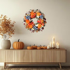 24-inch Fall Wreath Handcrafted Orange Blue Hydrangeas Pumpkins Wheat Front Door Wreath Corridor Courtyard Indoor Outdoor Decoration Thanksgiving Harvest Festival Party Celebration Decor - Image 5