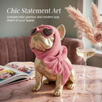 Gold French Bulldog Statue, Resin Dog Figurine Sculpture Decor - Image 2