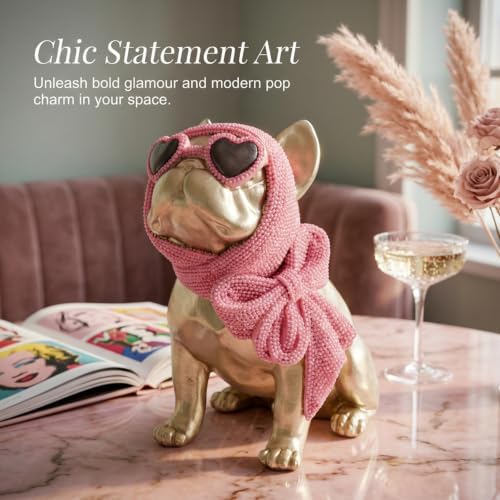 Gold French Bulldog Statue, Resin Dog Figurine Sculpture Decor - Image 2