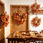 6 Pcs Small Fall Hanging Wreaths with Artificial Autumn Eucalyptus Leaves Mini Pumpkins Berry Clusters Burlap Ribbon Mini Cabinet Wreath for Home Kitchen Farmhouse Thanksgiving Harvest Party Decor - Image 4