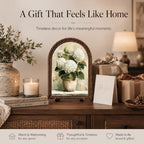 Tabletop Decor White Hydrangea Sign, Arched Wooden Frame with Stand, Flower Home Retro Decorations, Farmhouse Floral Decor, Rustic Potted Flower Art for Living Room Bedroom - Image 5