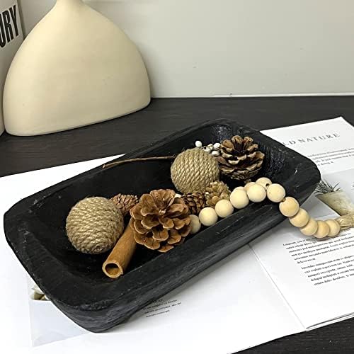 Wooden Dough Bowl Decor, Vintage Wooden Bowl Hand Carved Home Decor for Dining Table Center, Living Room, Kitchen Decor. (10inch black) - Image 6