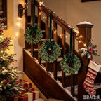 4 Pcs Small Christmas Hanging Wreaths with Artificial Cedar Pine Greenery Dark Green Velvet Ribbon Mini Cabinet Wreath for Porch Front Door Window Wall Farmhouse Rustic Christmas Winter Holiday Decor - Image 3