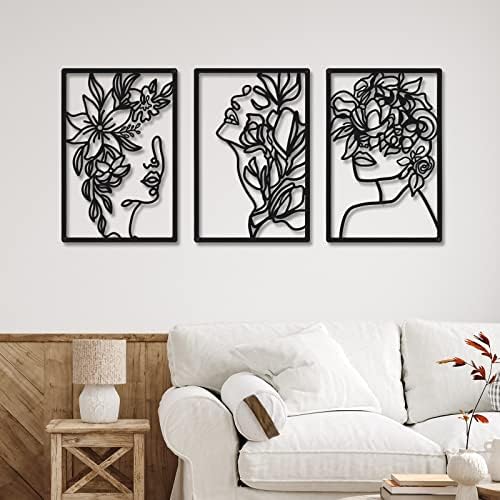 CHENGU 3 Pieces Metal Minimalist Abstract Woman Wall Art Line Drawing Wall Art Decor Single Line Female Home Hanging for Kitchen Bathroom Living Room - Image 3