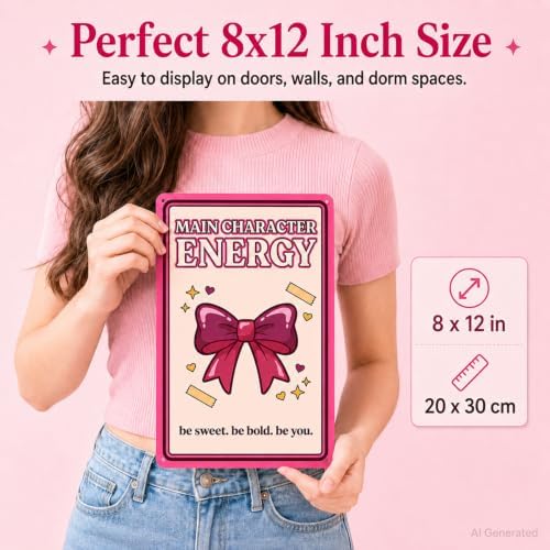 Pink Bow Aluminum Sign, Main Character Energy Decor, 8x12 Inch - Image 4