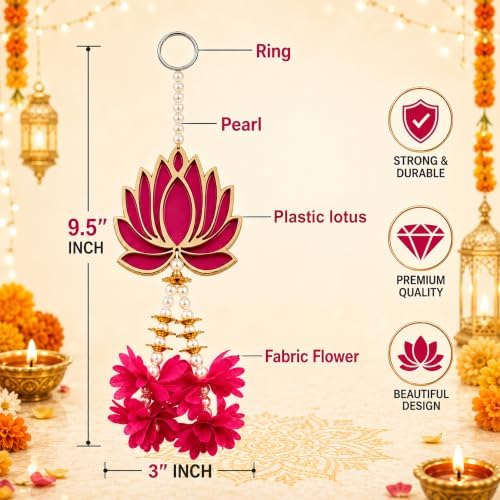 Lotus Hanging Wall Decor for Diwali, Home, Pooja, Temple, Festival Set of 6 - Image 4