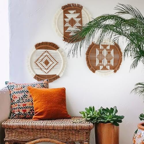 3Pcs Macrame Wall Hanging Boho Handmade Round Geometric Woven 10.2"W*10.2"L - Image 3