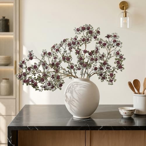 5 Pcs 23.62 Inch Burgundy Berry Stems, Fake Plants Summer Faux Berry Stems Branches Artificial Sedum Berry Spray Picks for Vase Home Farmhouse Garden Wedding DIY Decorations - Image 3