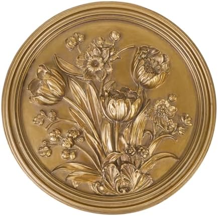 S-MANTIS Vintage Wall Sculpture,Antique Pediment,Hallway Wall Art,Hand Painted Floral Wall Decoration Accent Artworks for Indoor Kitchen Bedroom Living Room Office Outdoor Garden Patio (Antique Gold) by S-MANTIS