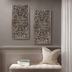 Madison Park Carved Wood Wall Art 2 Piece, Floral Wooden Carving Wall Decor, Bronze Wall Art Living Room Bedroom, Copper Embellished Boho, Ready to Hang, 15.75"W x 31.5"L, Bronze - Image 2