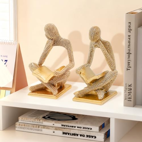 Sparkling Gold Reading Women Statue Set, Thinker Sculptures, Abstract Art Ornament, Modern Aesthetic Figurine Decoration for Home Living Room Bedroom Office Shelf Table Desk Bookshelf Decor - Image 5