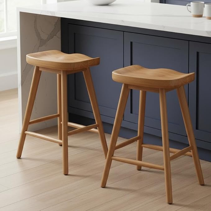LukeAlon Set of 2 Ergonomic Bar Stools 24.25" Wooden Counter Height Stools by LukeAlon