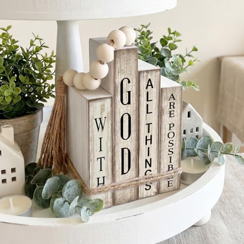 Lineshading 4 Pcs Christian Table Decor Wooden Book God All Things Possible - Image 2