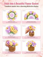 Crochet Flower Bouquet Coasters, Cotton Tulip Gift for Home Decor 4Pcs - Image 3