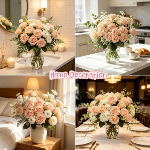 Kimura's Cabin 12pcs Real Touch Rose Artificial Flowers Long Stem,Champagne - Image 4