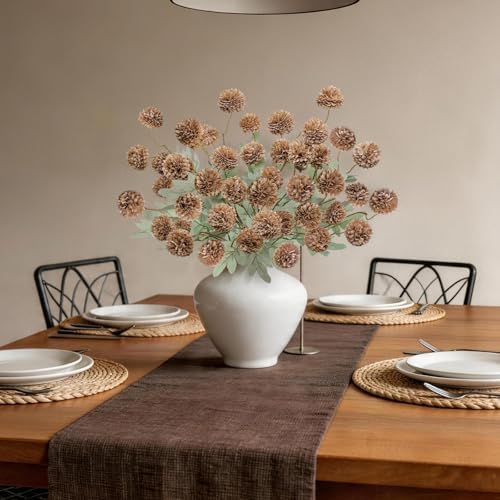 INQCMY 12 Pcs Brown Faux Flowers for Vase 20 Inch Artificial Mums Indoor - Image 5
