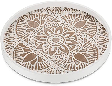 Hanobe Round Boho Decorative Tray for Coffee Table, Mandala Pattern Finish by Hanobe