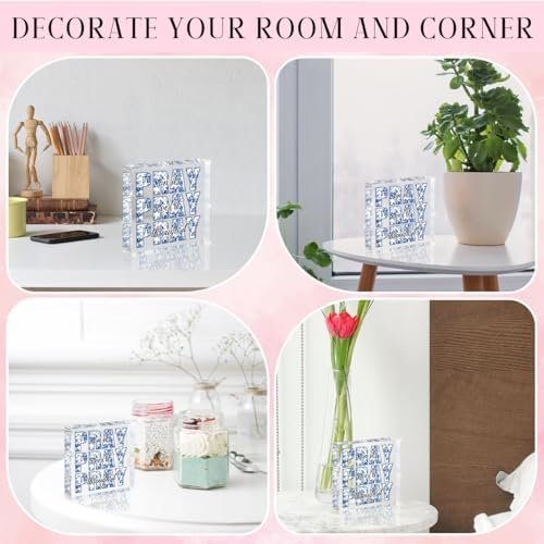 Blue Room Decor, Inspirational Christian Gifts for Women, Blue Floral Chinoiserie Dorm Bathroom Room Decoration, Office Decor for Women, Acrylic Office Desk Accessories Wall Art Sign-Pray through it - Image 5