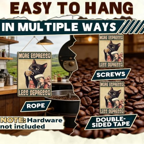 Coffee Cat Metal Posters More Espresso Less Depresso Metal Tin Sign Kimono Cat Bar Pub Sign Poster Home Decor Garage Bar Restaurant Kitchen Cafe Poster 12x16 Inch - Image 6