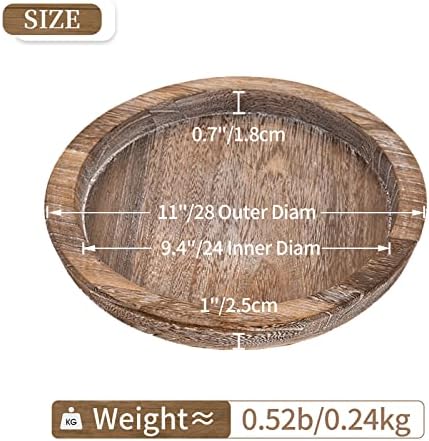 Hanobe Wooden Coffee Table Trays, 2PC Decorative Round Candle Holder Plate - Image 6