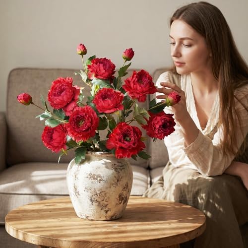 Silk Peonies Artificial Flowers, Red, 4PCS, 31.5'' Long Stem - Image 5