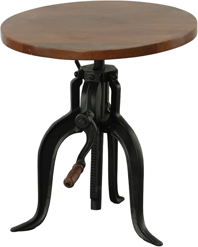Carolina Chair & Table Adjustable Hand Crank 18" Wooden Top Rustic Side Table - Image 4