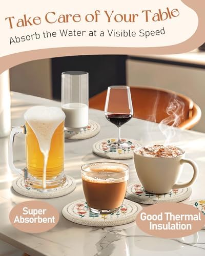 Absorbent Cup Coasters Set of 6 with Holder, Plants - Image 5